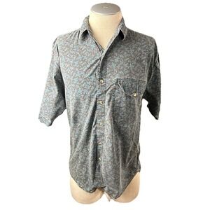 Shah Safari Vintage Mens Paisley Button Up Shirt Short Sleeve Blue Size M